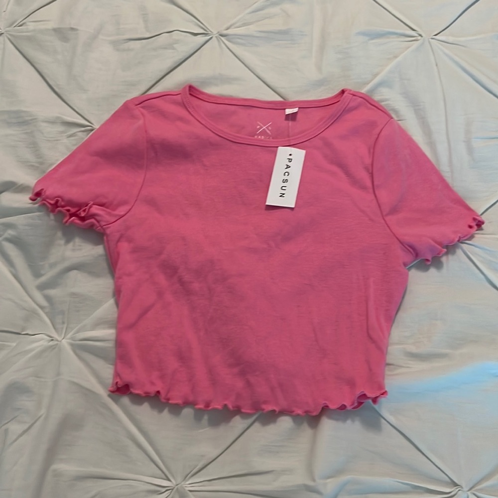 Pink basic short sleeve crop top